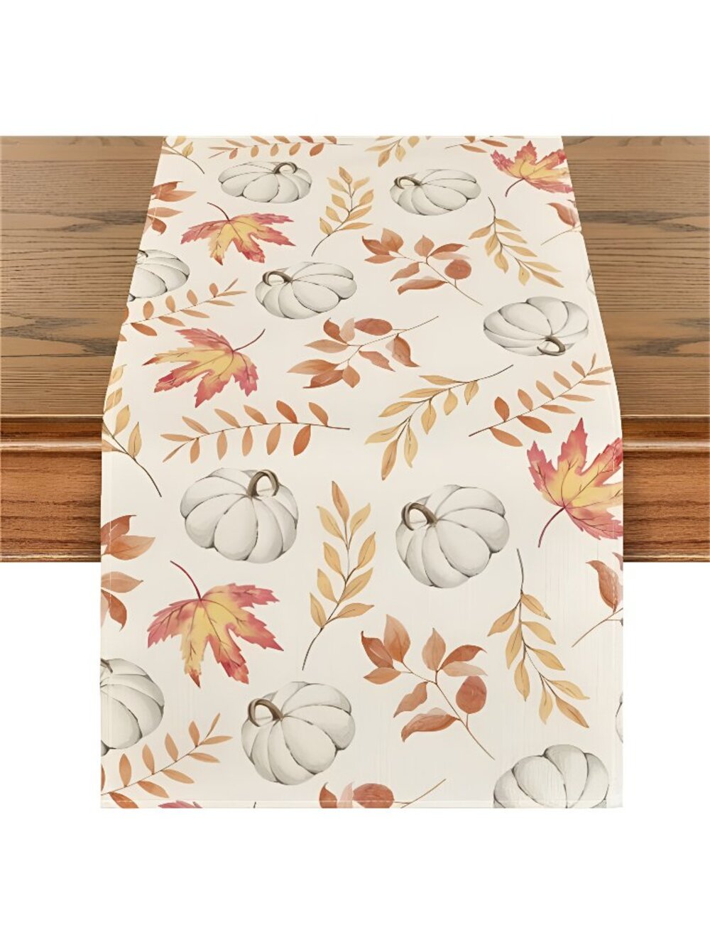 Orange Pumpkins Fall Maple Leaves Fall Table Runner, Seasonal